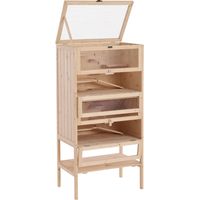 Gabbia per Criceti Roditori Porcellini d'India in Legno Massello Tetto Apribile 4 Ripiani Collegati con Rampe 60x40x120cm