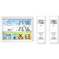 Drahtlose Wetterstation mit 2 Außensensoren, Funkuhr, Innen- und Außenwecker, Anzeige von Lufttemperatur und Luftfeuchtigkeit, drahtlose Wetterstation mit Farbbildschirm für das Wohnzimmer