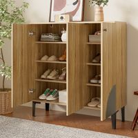 Schuhschrank 90 x 32 x 94 cm, 3 Türen, praktischer Stauraum, PVC-Füße, Spanplatte, Naturfarbe