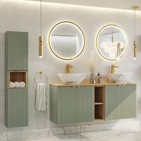 Ensemble meuble double vasque 140cm 4 portes 2 niches et colonne Jade Vert et Bois