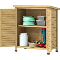 Cobertizo almacenamiento madera jardĂn 2 estantes interiores 2 puertas ventilaciĂłn techo inclinado exterior natural 87x46.5x96.5 cm