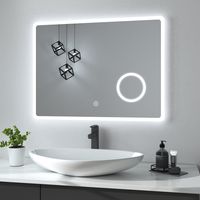 Heilmetz Badspiegel mit Beleuchtung Wandspiegel Badezimmerspiegel mit Beleuchtung LED Badspiegel IP44 Energiesparend (80x60cm Touch+Beschlagfrei+3 Farbe+Vergrößerung)