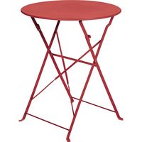 Table de jardin pliante ronde en acier époxy rouge 60 cm – Système de pliage pratique – Pour balcons et petits espaces extérieurs – Ozalide