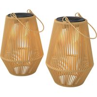 Lot de 2 lampes solaires rotin, allumage/extinction automatique, IP44, marron, 16x16x21 cm