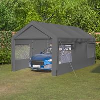 Carport Zeltgarage 3x6m Winterfest - Mit Roll-Up-Fenstern, Abnehmbaren Seitenwänden & Dach - Grau