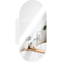 Specchio Bagno Ovale Moderno con Armadietto e Due Ripiani, 45x90 cm, Bianco
