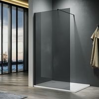 ELEGANT Walk in Shower Enclosure 8mm Easy Clean Safety Glass Shower Cubicles Wet Room Shower Screen Dark Grey Screen Panel 800mm + Black Support Bars