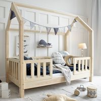Cama cabaña 90x190 con barandilla y somier patas de 10 cm Daisy Madera