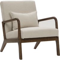 Home Heavenly® - Butaca nórdica de madera maciza NICOLE, tapizada antimanchas, con cojín incluido. 72x83x65 cm. Color: Beige