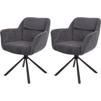 Set 2x sedie con seduta girevole braccioli HHG-659 tessuto ecopelle grigio a coste