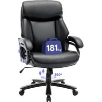 COLAMY Chefsessel aus Kunstleder, Ergonomischer Bürostuhl mit verstellbaren Armlehnen, profilierter Rückenlehne und extra-breiter Sitzfläche, Schwarz
