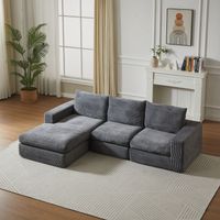 Divano senza struttura con chaise longue, divano moderno a L imbottito in velluto a coste con tre cuscini, divano in velluto a coste per soggiorno e camera da letto, non richiede montaggio.