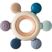 Anneau de dentition en silicone sans BPA avec gouvernail et anneau en bois pour soulager les gencives de bébé (gris)