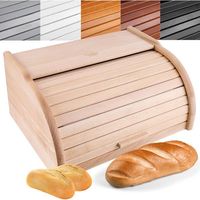 Boîte à pain - Décoration intérieure créative - Bois de hêtre naturel - 38 x 28,5 x 17,5 cm - Couvercle à enrouleur - Style classique