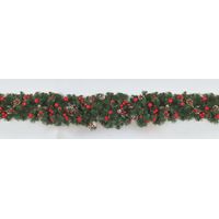 Ramone Verde Pvc Cm.28Xmt.2.70 Pigne/Ghiande Rosse/Rametti Innevati decorazione di Natale