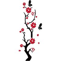 Plum Blossom 3D Acrylique Sticker Mural Nordique Fleur DIY Sticker Mural Miroir Fond Décoration Murale Salon Chambre Mur Fond (Noir Rouge)