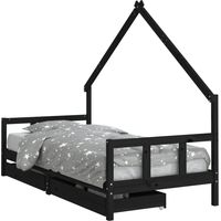 Cadre de lit enfant avec tiroirs noir 90x200 cm bois pin massif vidaXL