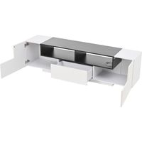 Meuble TV sur pied 1804048 cm, meuble bas avec éclairage LED, meuble TV en forme de L avec tiroirs, meuble de salon, support TV, meuble TV blanc brillant, adapté aux téléviseurs 75 pouces, blanc+noir