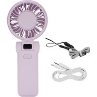 GARRYFIZH Ventilateur portatif pliable, 5 vitesses réglables, affichage numérique silencieux, Portable personnel avec lanière pour les Sports de plein air Violet