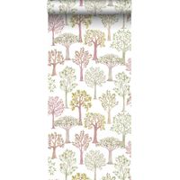 papier peint forêt rouge, vert et blanc - Sanders & Sanders
