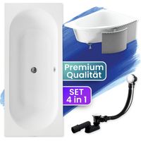 Badewanne Rechteck 170x75 mit Styroporverkleidung, Ablaufgarnitur & Füßen GRATIS - Komplettset 4in1 Original Acryl Wanne Siphon - BADLAND VITAE