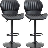 HOMCOM Barhocker 2er-Set 360° drehbare Barstühle höhenverstellbar Bistrohocker mit Rückenlehne Drehstühle für Bartheke Küche und Zuhause modernes Design Kunstleder Schwarz 48,5 x 55,5 x 90-110 cm