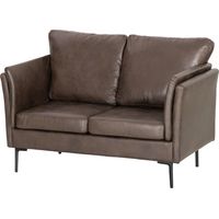 Divano 2 Posti Pelle Traspirante Imbottitura Spessa Gambe Metallo Marrone Scuro 137x72x88 cm
