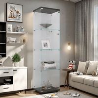 Vitrina de Vidrio - TANANT - Armario de Almacenamiento - 1 Puerta - 4 Estantes - Negro Brillante