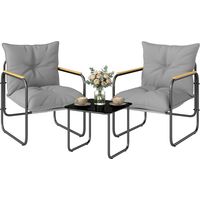 Set Bistrò 3 Pezzi, Mobili Esterno Metallo con Cuscini, Grigio Scuro