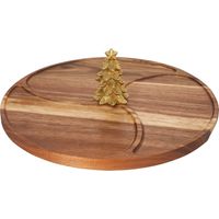 NEVESSA Rundes Snack-Servierbrett, Deko-Weihnachtsbaum, Akazienholz, Ø 28 cm