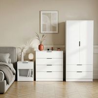 Trega 3pc Bedroom Furniture Storage Set – Bedside, 4 Drawer Chest & 2 Door Wardrobe, White