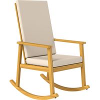 Schaukelstuhl aus Akazienholz Schaukelsessel mit hoher Rückenlehne Kissen bis 160 kg 60 x 89 x 107 cm Beige