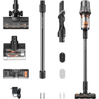 DEERMA Kabelloser Vertikalstaubsauger 450W/45kPa - 60min Laufzeit, 1L, Grüne Stauberkennungslicht + Bildschirm, Multiflächenbesen + Elektrischer Milbenvernichter - Staubschutz für Zuhause