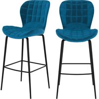 Lot de 2 chaises de bar 75 cm en velours bleu - MAZZIA