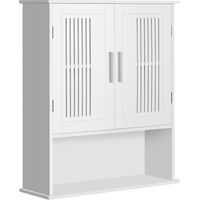 Armario de Pared para Baño Multiusos con Estante Ajustable Puertas de Listones y Compartimento 60x20x70 cm Blanco