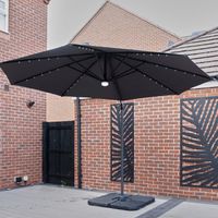 Grey Alu/steel 3.0M Parasol with LED Lights and Parasol Base Set