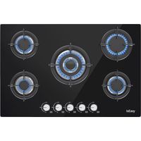 Iseasy – Plaque de cuisson gaz 5 foyers – Brûleurs 3.3KW à 1KW – Verre trempé 8mm – Allumage par impulsion – Sécurité thermocouple