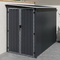 Caseta de jardín adosada de acero galvanizado gris de 3 m² con base de doble puerta lateral