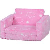 Canapé Infantil Plegable 2 en 1 Tapizado Tela Luminosa Patrón Nubes Cojín Funda Lavables Rosa 130x80cm