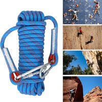 Corde d'escalade, nylon élastique pour l'extérieur, matériel de sécurité, de sauvetage et d'évacuation, 12 mm, 30 mètres, 2 crochets, bleue.