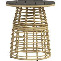 Table basse de jardin ronde en résine aspect rotin métal et plateau composite. dim. Ø45 x 50H cm