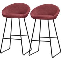 ML-Design Lot 2 Tabourets de Bar en Tissu Rouge, Hauteur 75 cm, Chaises de Comptoir Rembourrées, avec Dossier et Repose-Pieds, Piètement Métal Robuste, Sièges Hauts Confortables Cuisine Îlot Bistrot