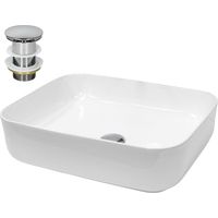ECD Germany Lavabo Cerámico Rectangular con Agujero Conexión Estandar - Blanco - Lavamanos Sobre Encimera - 505x395x135 mm - Diseño Moderno - Fregadero con Juego de Desagüe Realza cada Baño o Aseo