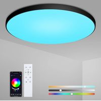 LED Plafonnier Dimmerable Noir 24W avec Télécommande, MEEJEE Plafonnier RGB Contrôlable via Application, 2700K-6500K LED Plafond Intelligent Ø30CM