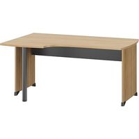 Bureau compact chêne retour à gauche L 160 cm piètement plein bois - Jazz