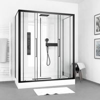 Aurlane – Cabine de douche rectangle 160x85x217cm – Structure en aluminium noir mat – Porte coulissante en verre trempé – Installation sans silicone