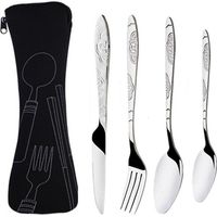 Lot de 4 Couverts de Camping, Ensemble de Couverts Transportables, Couverts en Acier Inoxydable avec Sac en Néoprène Idéal pour les Voyages et le Camping (Noir)