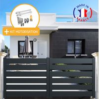 Portail aluminium battant SAH en kit + Motorisation dimensions L.3500 (entre piliers) X H.1980 mm SGS Essential (vérins) Couleurs Gris (RAL 7016)