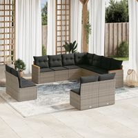 11-tlg. Garten-Sofagarnitur mit Kissen Grau Poly Rattan vidaXL