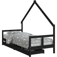 vidaXL Kids Bed Frame with Drawers Black 80x200 cm Solid Wood Pine